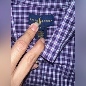 Ralph Lauren kids  Purple Plaid long sleeve dress Shirt size 7